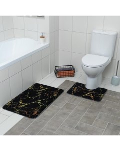 Набор ковриков для ванны и туалета Мрамор 2 шт 79x50 50x39 см цвет чёр Доляна