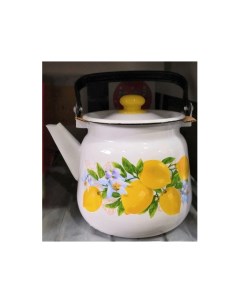 Чайник эмалированный сф 3 5л декор Лимоны белый с кнопкой С2716 3 97 Стальэмаль