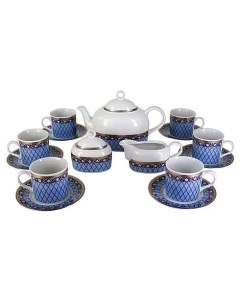 Чайный сервиз на 6 персон 15 предметов Кайро Сетка на синем платина 232448 Thun