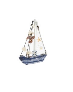 Яхта сувенирная малая борта сине белые парус сетка с ракушками 14 x 3 5 x 18 5 см Sima-land