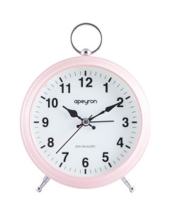 Часы будильник подсветка розовый металл 12 4см бесшумные с плавным ходом ба Apeyron