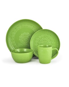 Набор посуды 16 предметов Motif тарелки кружки керамика зеленый 6281_ Fissman