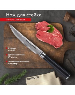 Нож кухонный поварской Damascus для стейка профессиональный SD 0031 G 10 Samura