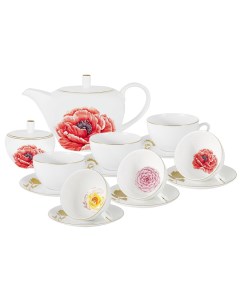 Чайный сервиз на 6 персон 14 предметов FlowersМак AL 4014P E11_ Anna lafarg