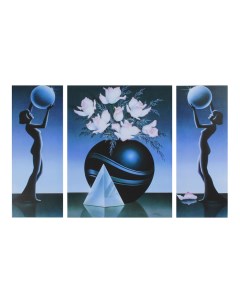 Картина модульная на подрамнике Розы круглая ваза 2 19x50см 1 40x50 88x50см Nobrand
