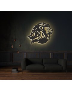 Декоративное панно на стену с желтой подсветкой лев 60х50 5 Moretti