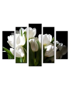 Модульная картина на холсте Белые тюльпаны Цветы 80х140 см Добродаров