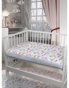 Наматрасник в детскую кроватку с резинкой Единороги 60х120 см белый Greenera textile