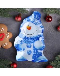 Блюдо сервировочное Снеговик в голубом 22x15x2 см Доляна