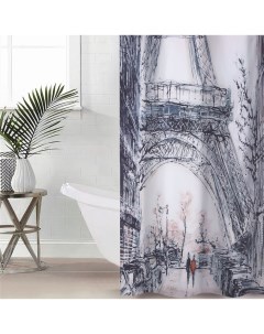 Штора для ванной комнаты Париж с люверсами 180x180 см полиэстер Доляна