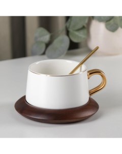 Чайная пара керамическая с ложкой Улун чашка 280 мл блюдце d 13 см цвет белый Nobrand