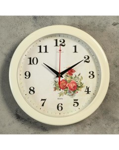 Часы настенные круглые Розы белый обод 23х23 см Рубин