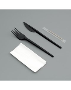 Набор одноразовой посуды Вилка нож салф бум зубочистка черный цвет 16 5 см 25 набор Nobrand