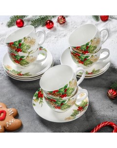 Сервиз чайный Рождество 12 предметов 6 чашек 280 мл 6 блюдец d 15 см Доляна