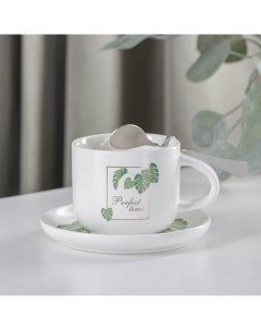 Набор чайный Ботаника 3 предмета чашка 200 мл блюдце ложка цвет МИКС Nobrand