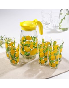 Набор питьевой Лимон стеклянный кувшин 6 стаканов 1500 230 мл Декостек