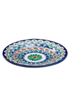 Тарелка Риштанская Керамика Цветы синяя плоская 17 см микс Шафран