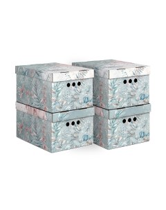 Коробка для хранения Botanic Blue складная 25 x 33 x 18 5 см набор 4 шт Valiant