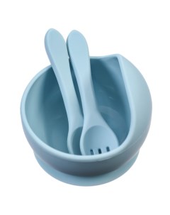 Набор для кормления миска вилка ложка цвет голубой Mum&baby