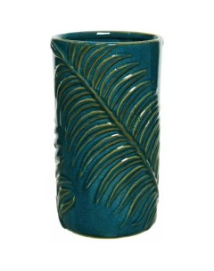 Декоративная керамическая Ваза ПАЛЬМОВЫЙ МОТИВ тёмно бирюзовая 19 см Kaemingk