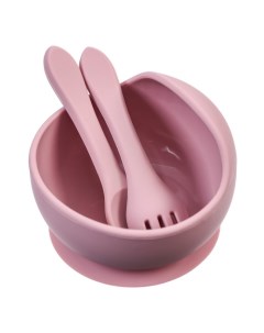 Набор для кормления миска вилка ложка цвет розовый Mum&baby