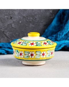 Сахарница Риштанская Керамика Цветы 250 мл желтая Nobrand