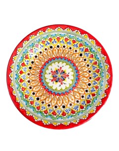 Тарелка Риштанская Керамика Кора Калам 27 см разноцветная Шафран