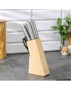 Набор кухонных инструментов на подставке Блеск стали 6 предметов ножи ножницы Nobrand