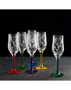 Набор разноцветных бокалов для шампанского 190 мл 6 шт гравировка напыление Декостек