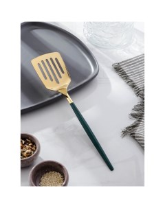 Лопатка кухонная перфорированная Грэйс 26 см ручки зеленый голова золотая Magistro