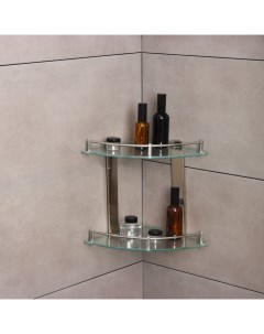 Полка для ванной комнаты 2х ярусная угловая 24x24x28 см нержавеющая сталь стекло Sima-land