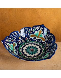 Фруктовница Риштанская Керамика Узоры 25 см синяя Шафран