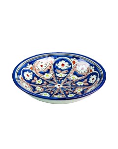 Тарелка Риштанская Керамика Цветы синяя глубокая 20 см МИКС Шафран