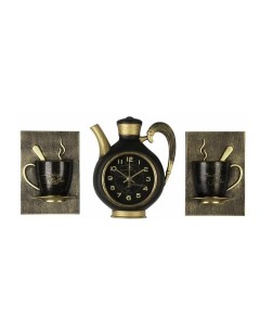 Комплект часы настенные чайник 26 5х24см 2 чашки корпус черный с золотом 2622 2 003 Рубин