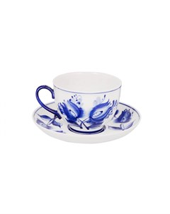 Чашка чайная с блюдцем 275 мл Гранатовый Тюльпаны Гжельская мануфактура