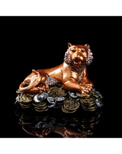 Статуэтка Тигр на монетах бронзовый цвет гипс 24х18 см Premium gips