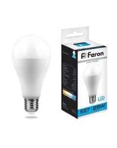 Лампочка светодиодная LB 100 25792 230V 25W A65 E27 6400K упаковка 5 шт Feron