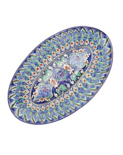 Блюдо Риштанская Керамика Узоры 34 см разноцветное овальное Шафран