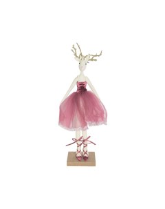 Новогодняя фигурка ОЛЕНИХА БАЛЕРИНА стоящая текстиль розовая 30 см Due esse christmas