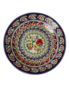 Тарелка Риштанская Керамика Цветы 26 см синяя микс Шафран