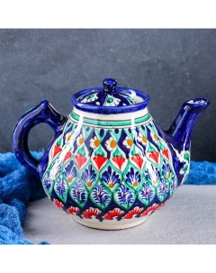 Чайник Риштанская Керамика Узоры 1600 мл синий микс Шафран