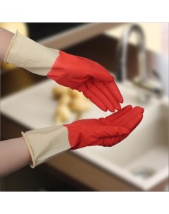 Перчатки хозяйственные резиновые размер L плотные 50 гр цвет красный Доляна