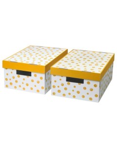 Набор коробок с крышкой ПИНГЛА рисунок точечный оранжевый 28x37x18 см 2 шт Ikea