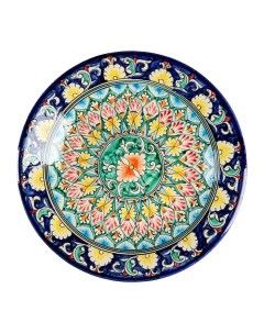 Тарелка Риштанская Керамика Узоры 28 см синяя Шафран