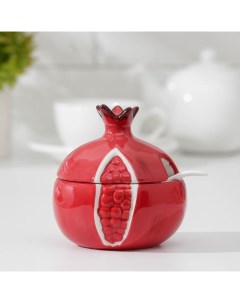 Сахарница керамическая с ложечкой Гранат 200 мл 9 9 11 см цвет красный Nobrand