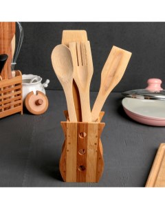 Набор кухонных принадлежностей Бамбук 4 предмета на подставке Nobrand