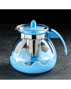 Чайник стеклянный заварочный Волна 1 5 л с металлическим ситом цвет голубой Доляна