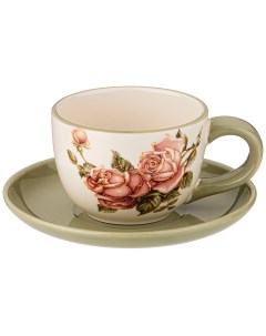 Чайная пара Корейская роза чашка 220мл блюдце керамика 358 1981_ Agness
