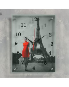 Часы серия Город Девушка в красном платье в Париже 30х40 см Сюжет