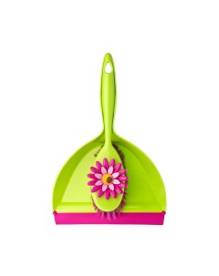 Комплект для уборки Flower Power щетка сметка и совок розово зеленый Vigar